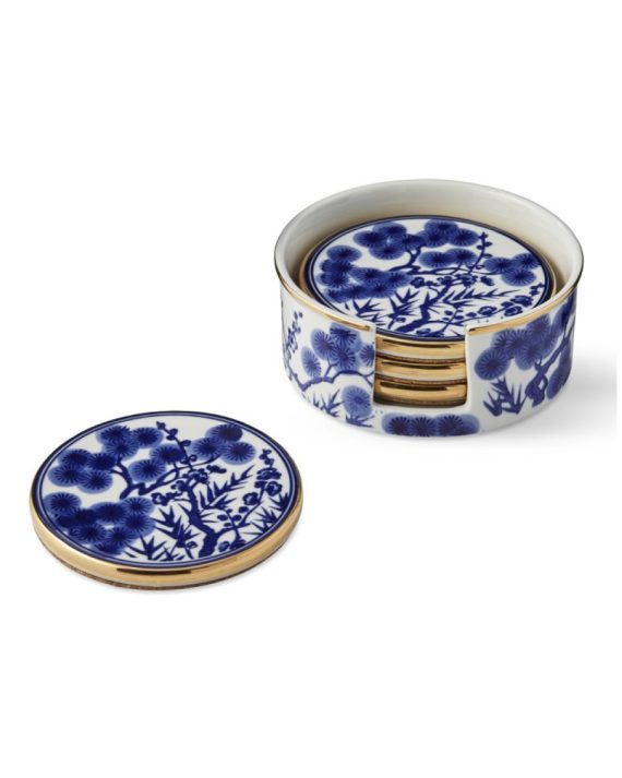 Chinoiserie Ceramic Coasters & Holder